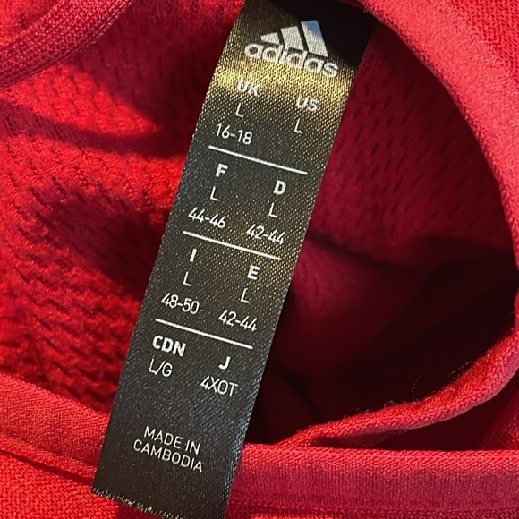 ADIDAS Red/Coral Athletic Hoodie Shirt SZ L Large Logo Spellout CLIMAWARM - Picture 9 of 11